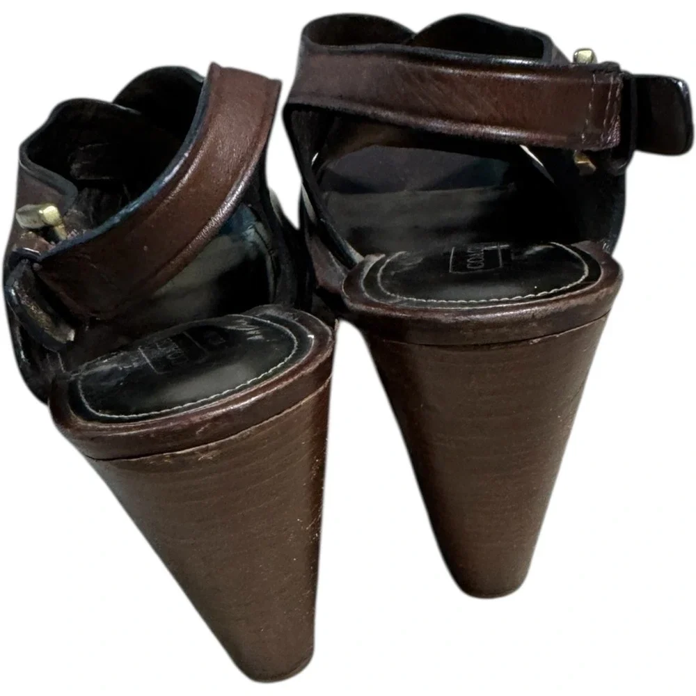 Coach Jamila‎ Wedge Sandals Brown Leather Open Toe Heels Size 8.5B - Picture 11 of 11